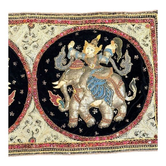 Handcrafted Kalaga Vintage Tapestry Stones Heavy Embellishments & Elephant 38" - Picture 2 of 8